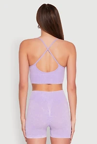 Womens Seamless Ribbed Knit Sports Bra, Purple,