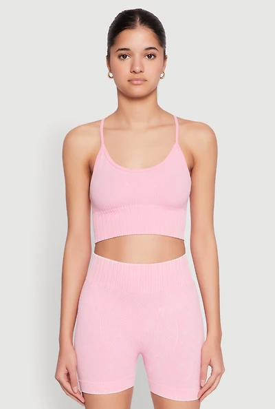 Womens Seamless Ribbed Knit Sports Bra, Pink, Size XL