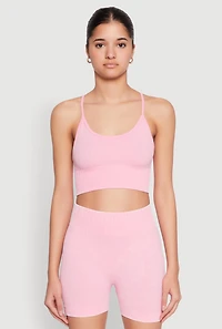 Womens Seamless Ribbed Knit Sports Bra, Pink, Size XL