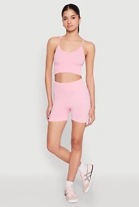 Womens Seamless Ribbed Knit Sports Bra, Pink, Size XL