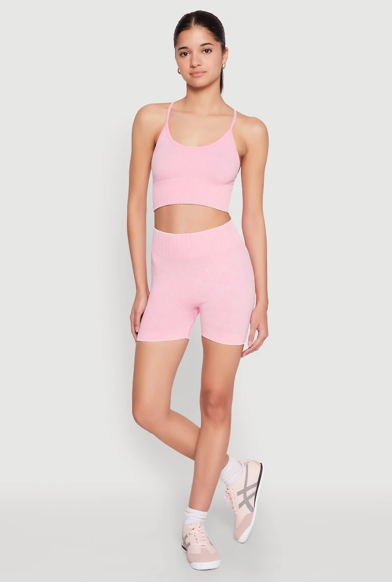 Womens Seamless Ribbed Knit Sports Bra, Pink, Size M
