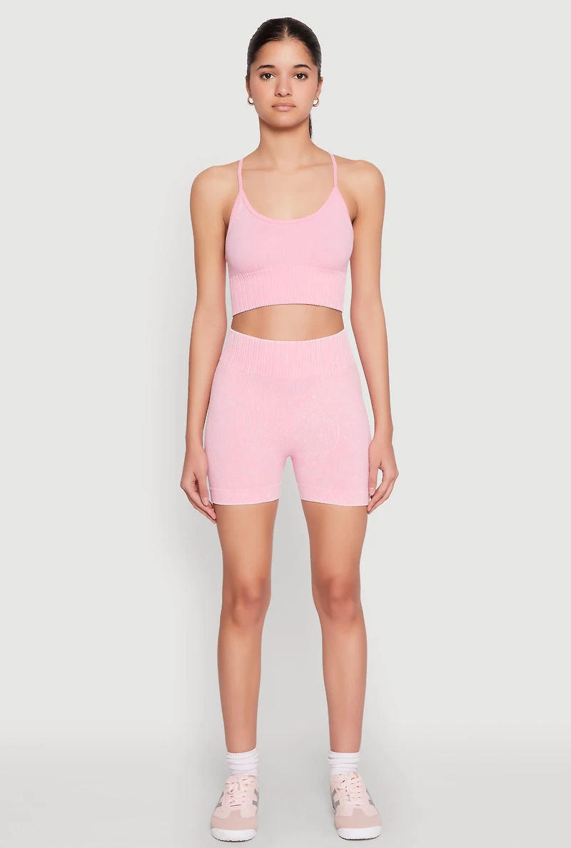 Womens Seamless Ribbed Knit Sports Bra, Pink, Size M