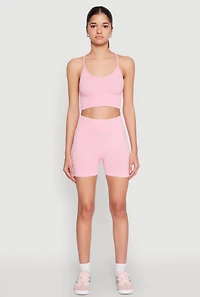 Womens Seamless Ribbed Knit Sports Bra, Pink, Size M
