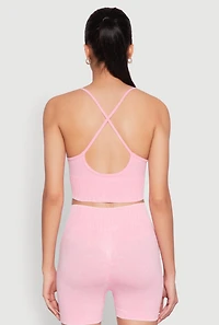 Womens Seamless Ribbed Knit Sports Bra, Pink, Size M