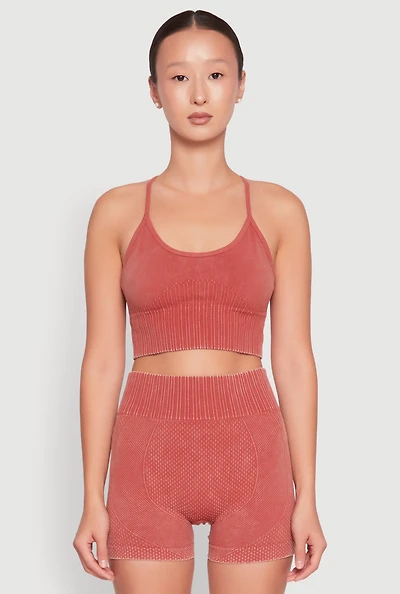 Womens Seamless Ribbed Knit Sports Bra, Brown, Size L