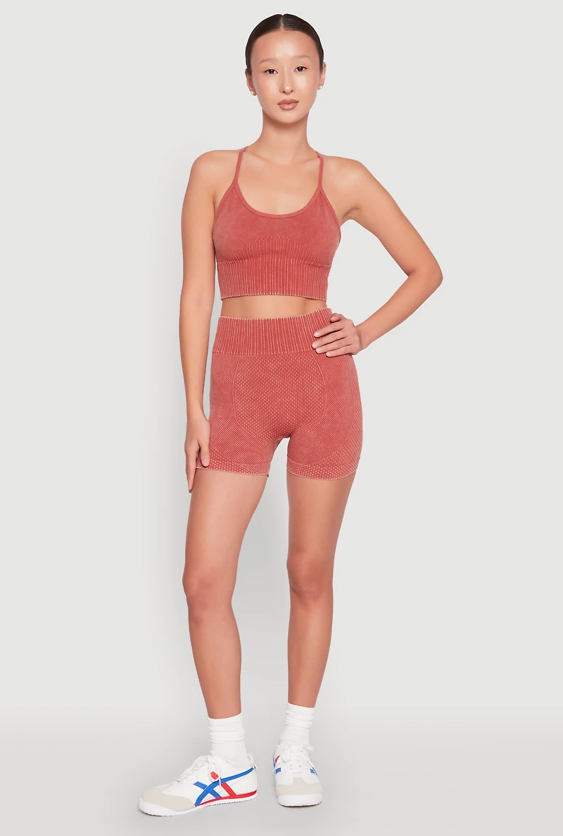 Womens Seamless Ribbed Knit Sports Bra, Brown, Size L