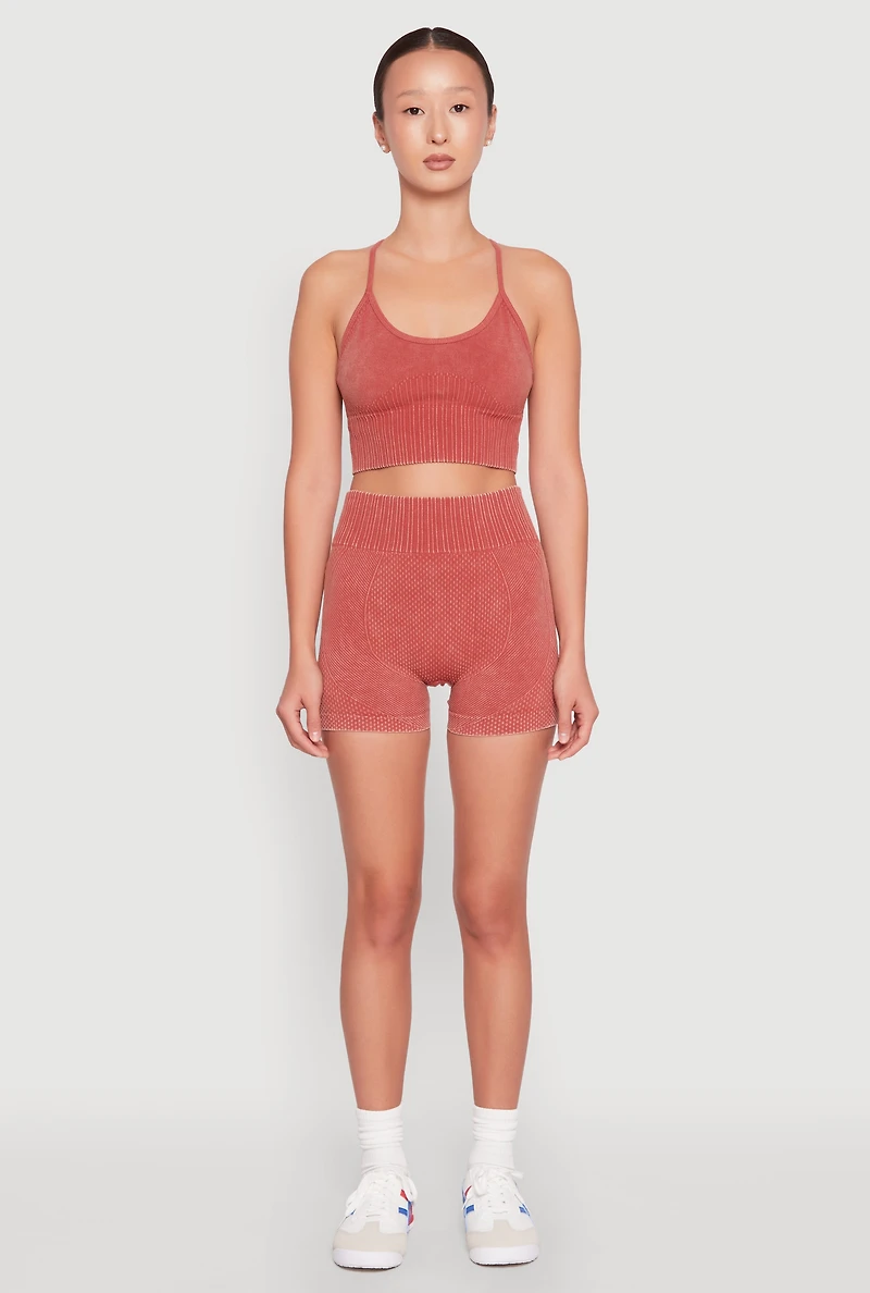 Womens Seamless Ribbed Knit Sports Bra, Brown,