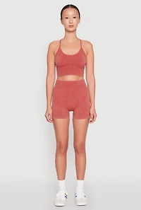 Womens Seamless Ribbed Knit Sports Bra, Brown,