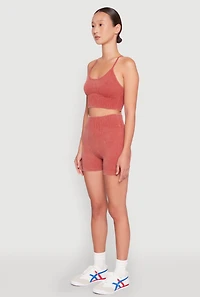 Womens Seamless Ribbed Knit Sports Bra, Brown,