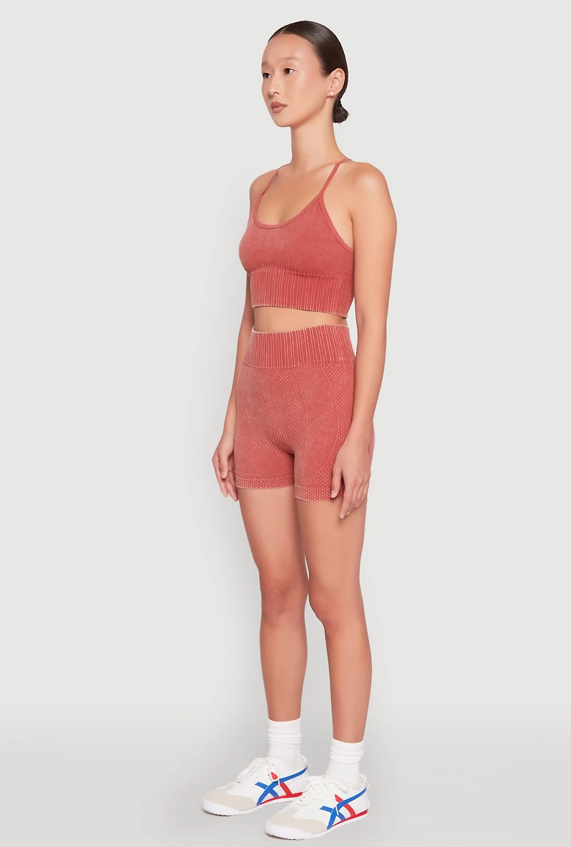 Womens Seamless Ribbed Knit Sports Bra, Brown, Size L