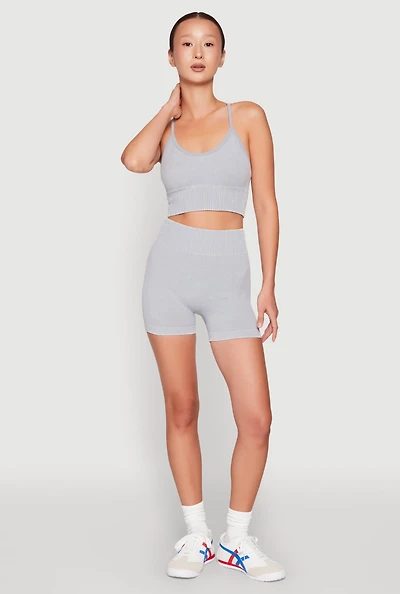 Womens Ruched Seamless Ribbed Knit Biker Shorts,