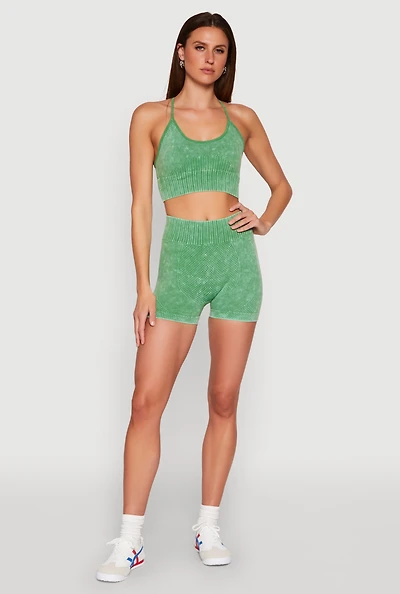 Womens Ruched Seamless Ribbed Knit Biker Shorts,