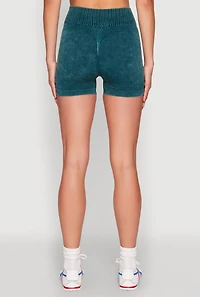 Womens Ruched Seamless Ribbed Knit Biker Shorts, Green, Size L