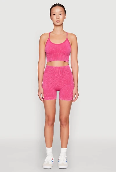 Womens Ruched Seamless Ribbed Knit Biker Shorts,