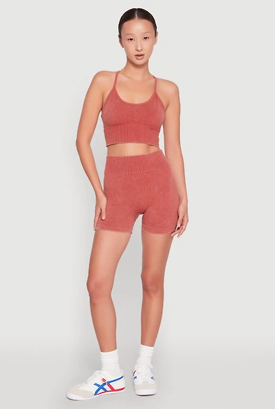 Womens Ruched Seamless Ribbed Knit Biker Shorts,