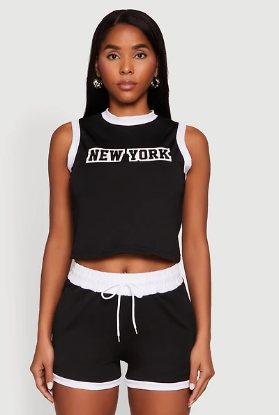 Womens New York Graphic Contrast Trim Tank Top,