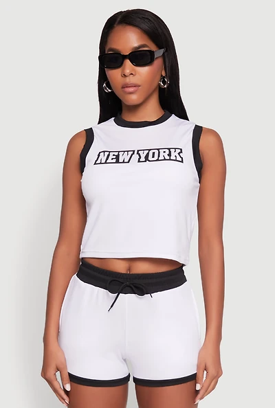 Womens New York Graphic Contrast Trim Tank Top, White, Size S