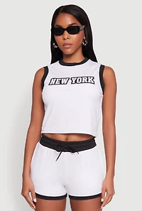 New York Graphic Contrast Trim Tank Top