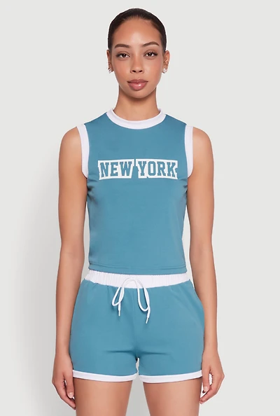 Womens New York Graphic Contrast Trim Tank Top,