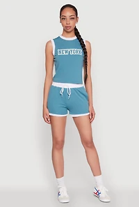 Womens New York Graphic Contrast Trim Tank Top, Blue,