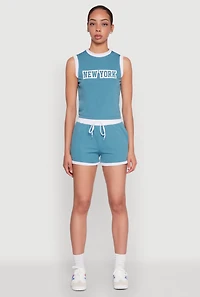 Womens New York Graphic Contrast Trim Tank Top, Blue,