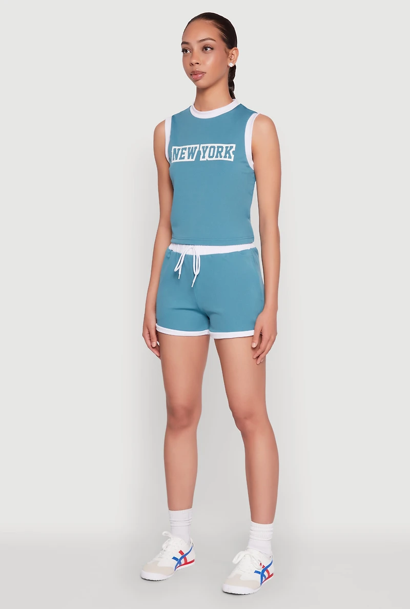 Womens New York Graphic Contrast Trim Tank Top, Blue,