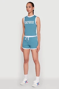 Womens New York Graphic Contrast Trim Tank Top, Blue,