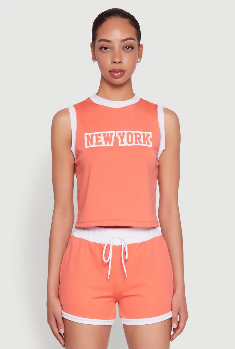 Womens New York Graphic Contrast Trim Tank Top, Orange, Size L
