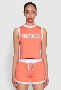 Womens New York Graphic Contrast Trim Tank Top, Orange, Size L