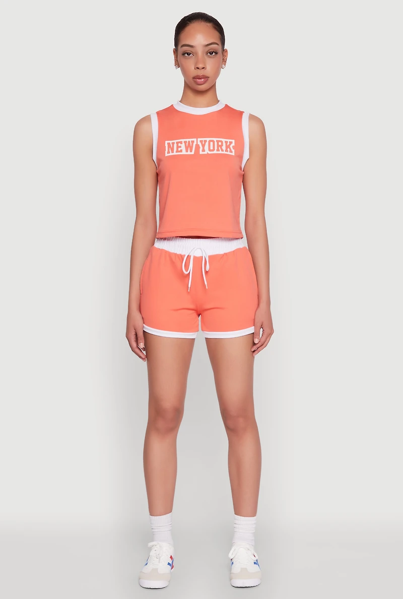 Womens New York Graphic Contrast Trim Tank Top, Orange, Size L