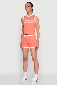 Womens New York Graphic Contrast Trim Tank Top, Orange, Size L