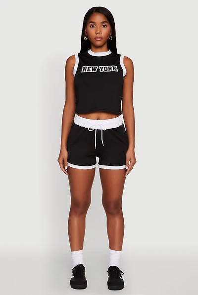 Womens Contrast Trim Drawstring Shorts,