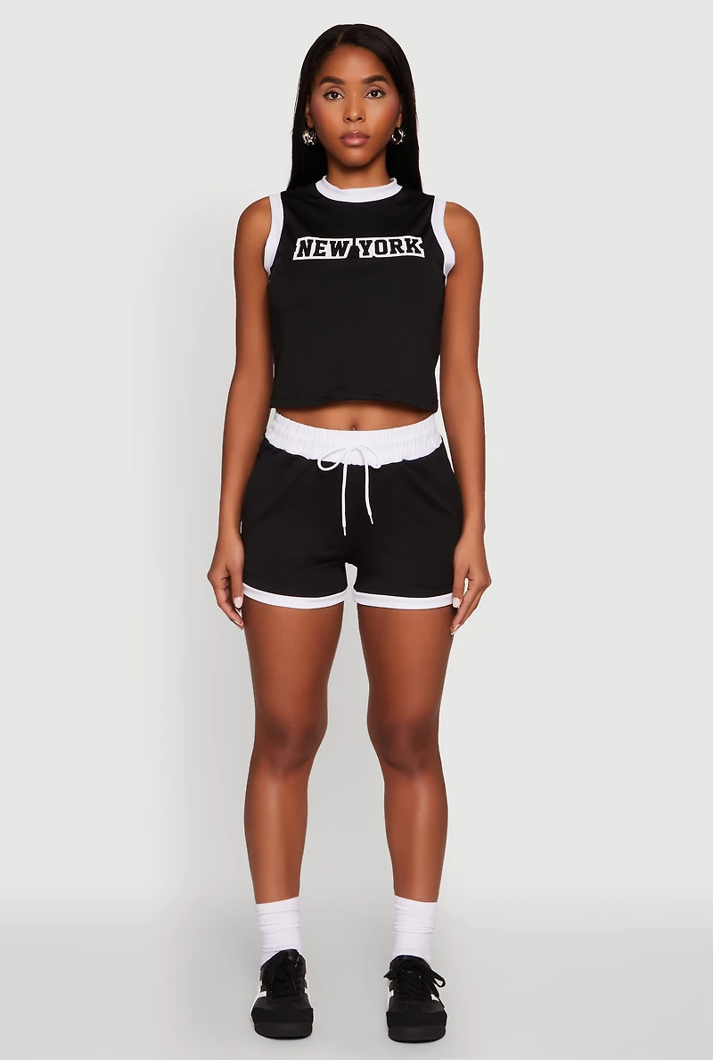 Womens Contrast Trim Drawstring Shorts,