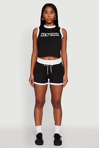 Womens Contrast Trim Drawstring Shorts,