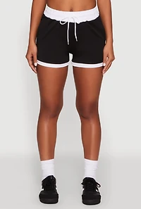 Womens Contrast Trim Drawstring Shorts,