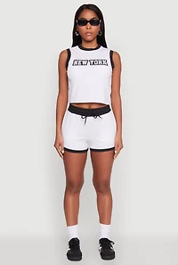 Womens Contrast Trim Drawstring Shorts, White,