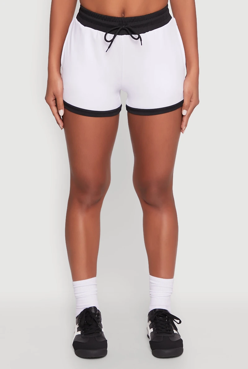 Womens Contrast Trim Drawstring Shorts, White,