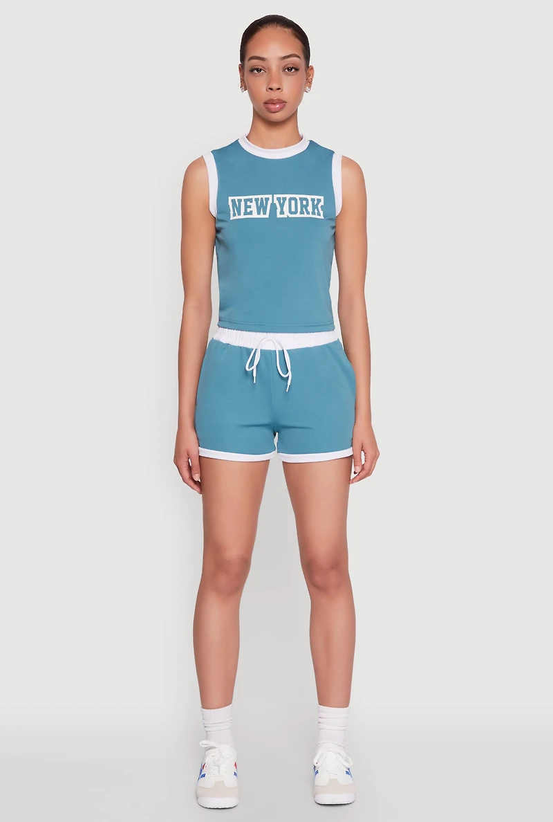 Womens Contrast Trim Drawstring Shorts,