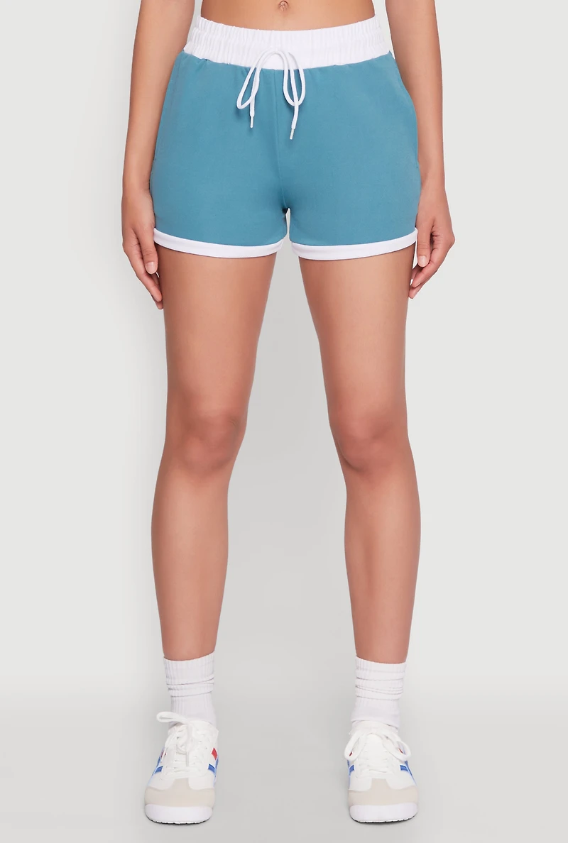 Womens Contrast Trim Drawstring Shorts,