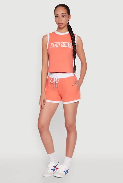 Womens Contrast Trim Drawstring Shorts, Orange, Size S