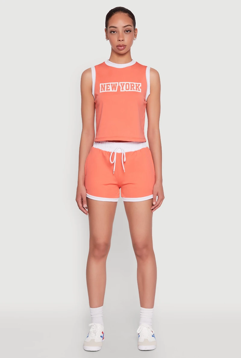 Womens Contrast Trim Drawstring Shorts, Orange, Size S