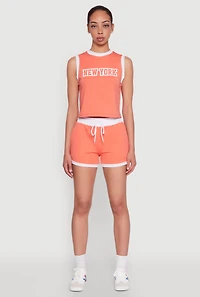 Womens Contrast Trim Drawstring Shorts, Orange, Size S