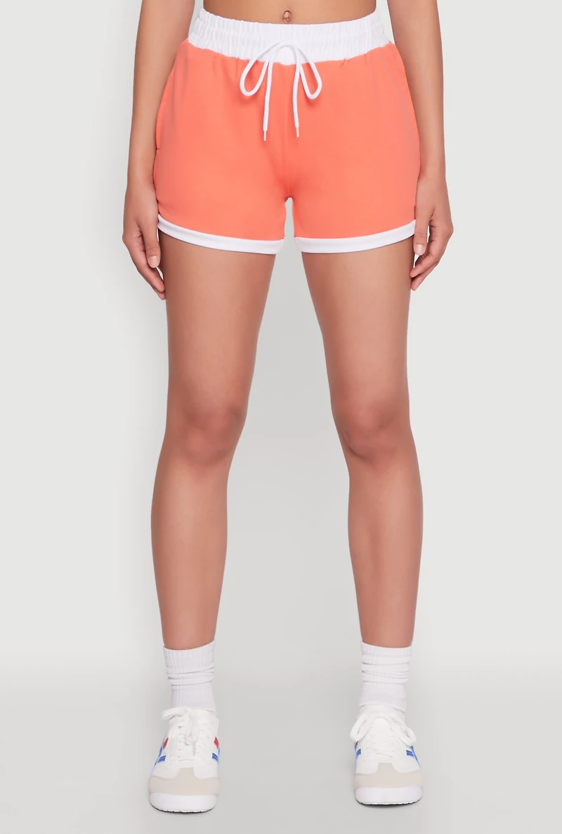 Womens Contrast Trim Drawstring Shorts, Orange, Size S