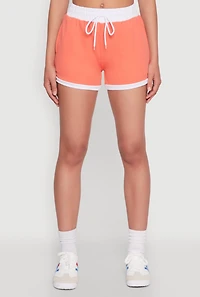 Womens Contrast Trim Drawstring Shorts, Orange, Size S
