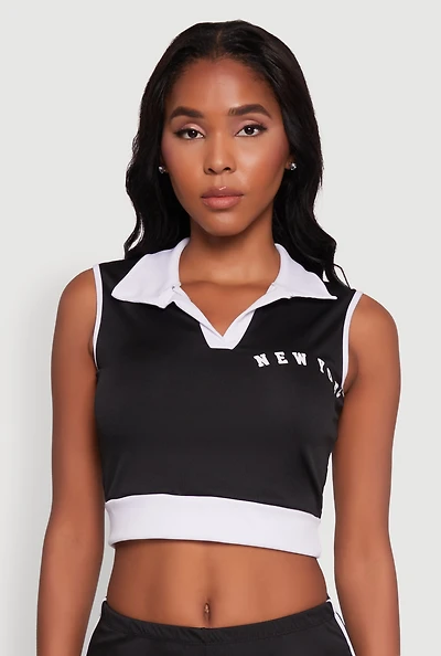 Womens Stylish Contrast Trim Cropped Polo Top,