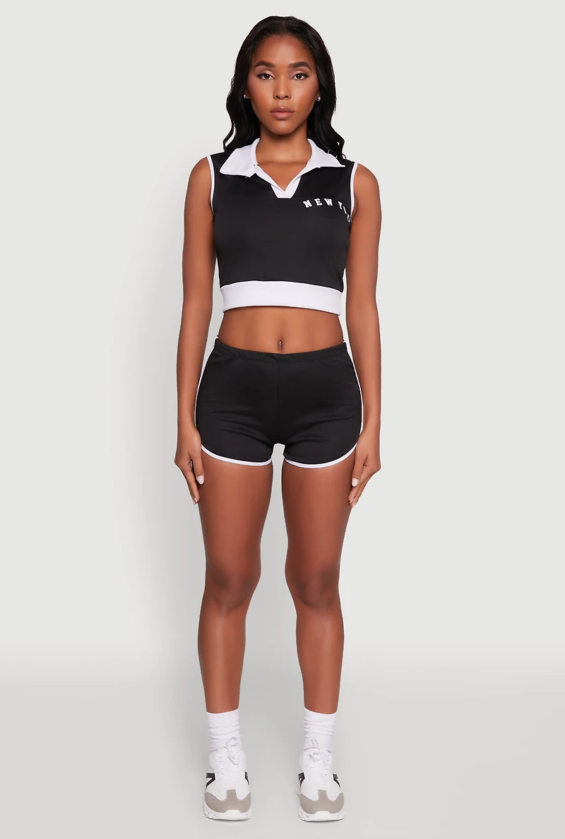 Womens Stylish Contrast Trim Cropped Polo Top,