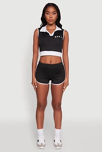Womens Stylish Contrast Trim Cropped Polo Top,
