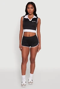 Womens Stylish Contrast Trim Cropped Polo Top,