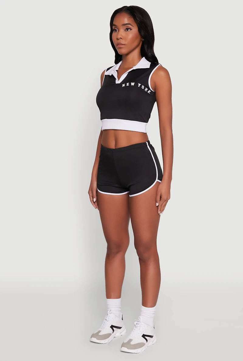 Womens Stylish Contrast Trim Cropped Polo Top,
