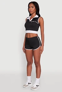 Womens Stylish Contrast Trim Cropped Polo Top,